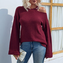 Load image into Gallery viewer, Solid Color round Neck off-the-Shoulder Women Clothing Sweater 2022 Autumn Winter Bell Sleeve Sweater for Women