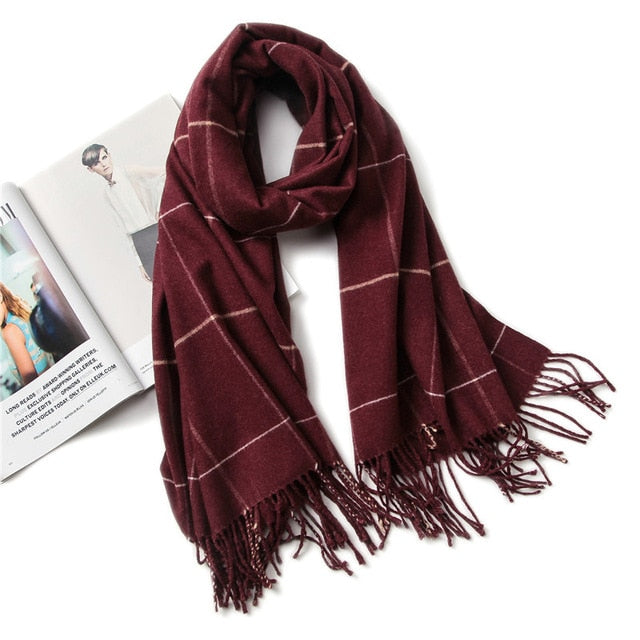 vintage luxury brand women scarf plaid warm cashmere scarves lady winter shawls and wraps pashmina bandana thick foulard
