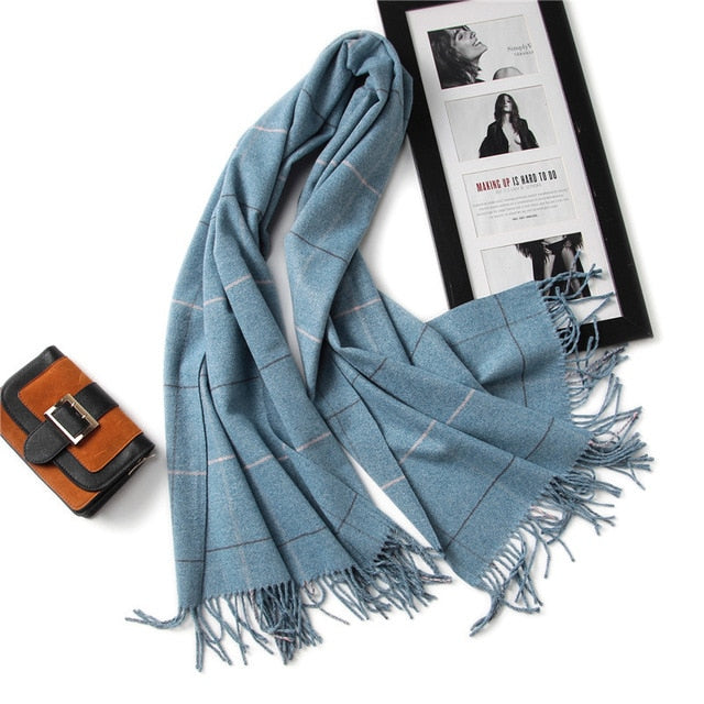 vintage luxury brand women scarf plaid warm cashmere scarves lady winter shawls and wraps pashmina bandana thick foulard