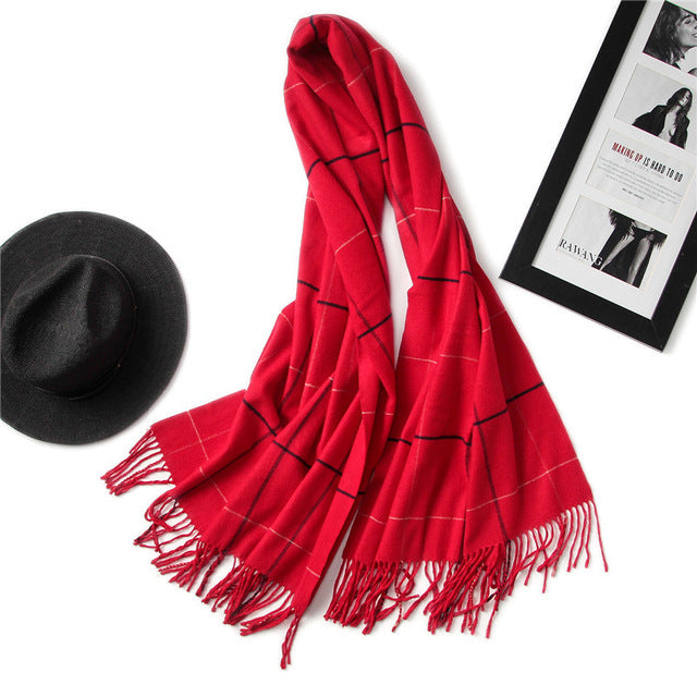 vintage luxury brand women scarf plaid warm cashmere scarves lady winter shawls and wraps pashmina bandana thick foulard