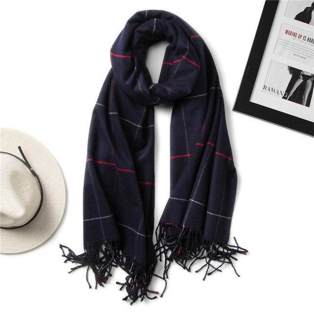 vintage luxury brand women scarf plaid warm cashmere scarves lady winter shawls and wraps pashmina bandana thick foulard