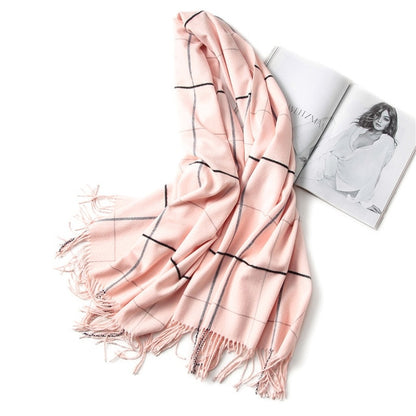 vintage luxury brand women scarf plaid warm cashmere scarves lady winter shawls and wraps pashmina bandana thick foulard