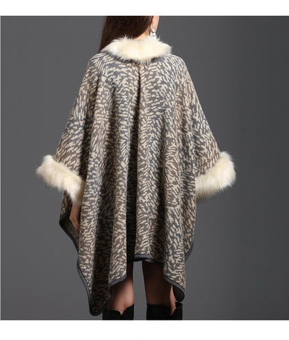 Winter Warm Plus Size Knitted Long Sleeves Leopard  Poncho