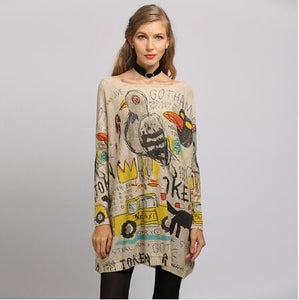 Plus size Women Sweater Cartoon Printed Long Sleeve Tops O-Neck Lovely Pullovers Knitted Loose Sweaters Tops Femel Knitwear