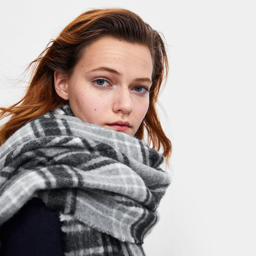 Imitated cashmere scarves women grey check plaid acrylic blanket scarf female winter thick warm shawl wraps brand scarf