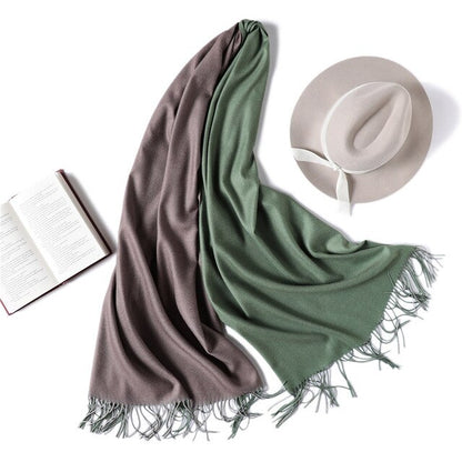 New Winter Scarf Women 2 Tone Cashmere Wool Scarves Shawls for Women Soft Wool Pashmina Winter Warm Female Poncho Stoles