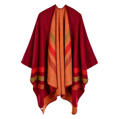 women striped print reversible thicker blanket poncho cape