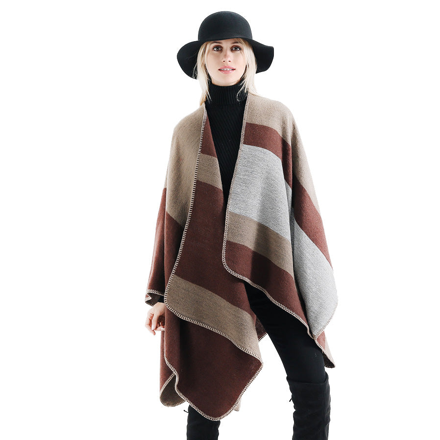 large striped winter thick warm cape wraps luxury high quality