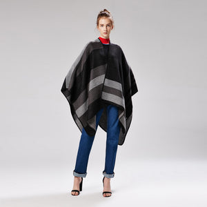striped print reversible thicker poncho cape