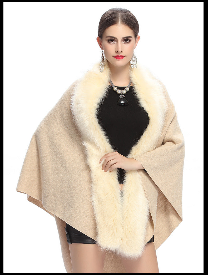 SC67 Womens Fake Fur Collar Back Long Poncho Cape Cardigan Bridal Wedding Dress Shawl Cape 2018 Winter Lady Wool Vest Fur Coat