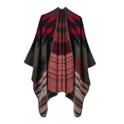 Geometric stripe poncho winter warm cape shawl wraps