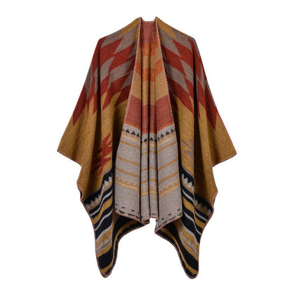 Geometric stripe poncho winter warm cape shawl wraps