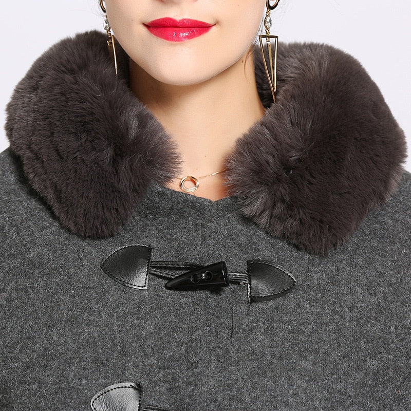 Women Faux Rabbit Fur Collar Cardigan Winter Warm Thick Long Batwing Sleeves Poncho Plus Size Ladies Hairy Coat