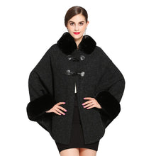Load image into Gallery viewer, Women Faux Rabbit Fur Collar Cardigan Winter Warm Thick Long Batwing Sleeves Poncho Plus Size Ladies Hairy Coat