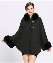 Load image into Gallery viewer, Women Faux Rabbit Fur Collar Cardigan Winter Warm Thick Long Batwing Sleeves Poncho Plus Size Ladies Hairy Coat