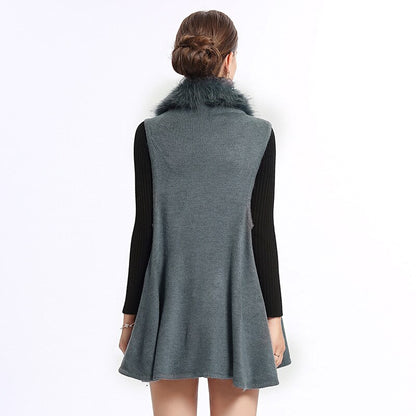 Female Faux Fur Christmas Coat Open Stitch Sleeveless Knitted Cardigans Winter Warm Thick Women Fur Neck Vest Coat