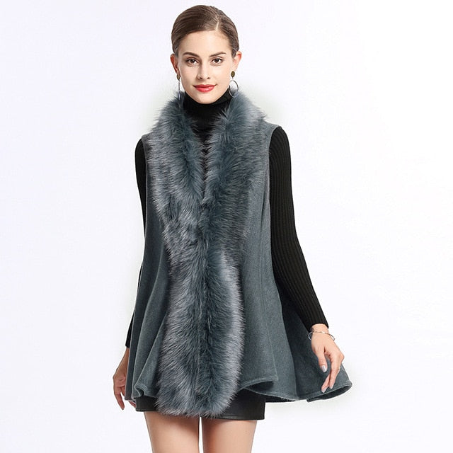 Female Faux Fur Christmas Coat Open Stitch Sleeveless Knitted Cardigans Winter Warm Thick Women Fur Neck Vest Coat