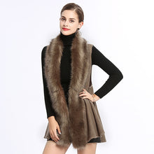Load image into Gallery viewer, Female Faux Fur Christmas Coat Open Stitch Sleeveless Knitted Cardigans Winter Warm Thick Women Fur Neck Vest Coat