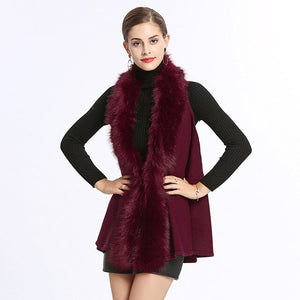 Female Faux Fur Christmas Coat Open Stitch Sleeveless Knitted Cardigans Winter Warm Thick Women Fur Neck Vest Coat