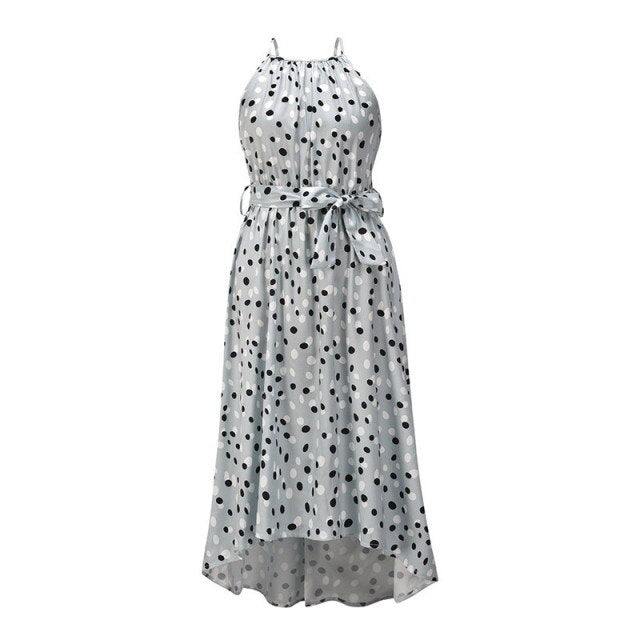 Summer Polka Dot Printed Dress Bohemian Irregular Oversized Dress Women's StrapLess Sleeveless Lace Up Long Dresses 2021 New