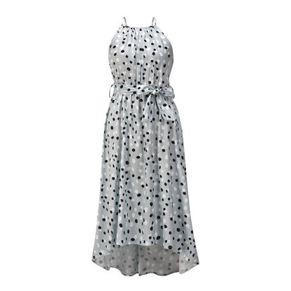 Summer Polka Dot Printed Dress Bohemian Irregular Oversized Dress Women's StrapLess Sleeveless Lace Up Long Dresses 2021 New