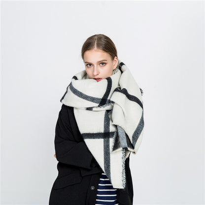 New black white tartan plaid cashmere scarves women winter thick warm blanket scarf lady brand shawl wraps super large