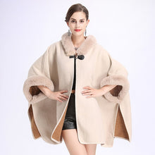 Load image into Gallery viewer, SC127 2018 Winter Warm Plus Size Fashion Two Used Poncho Faux Cashmere Shawl Women Imitation Rabbit Fur Cardigan Coat With Hat