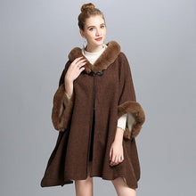 Load image into Gallery viewer, SC127 2018 Winter Warm Plus Size Fashion Two Used Poncho Faux Cashmere Shawl Women Imitation Rabbit Fur Cardigan Coat With Hat