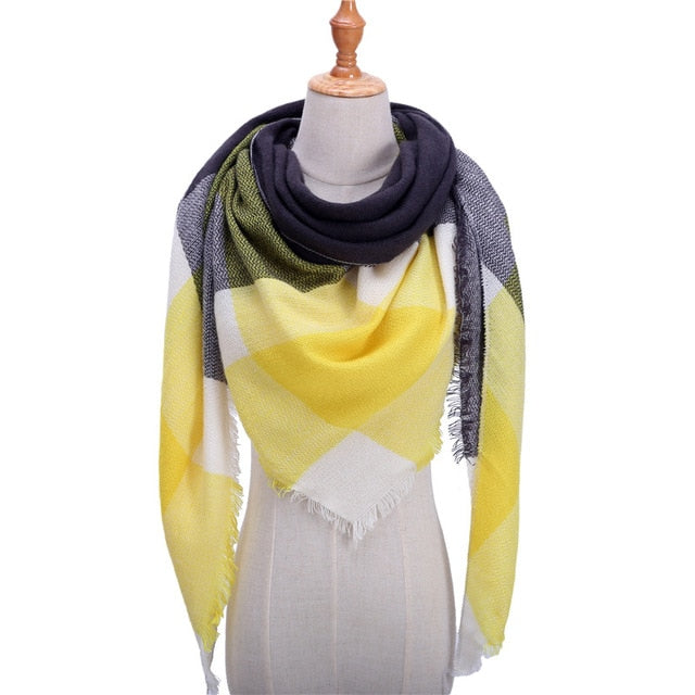 New Women's Winter Triangle Scarf Plaid Warm Cashmere Scarves Female Shawls Pashmina Lady Bandana Wraps Blanket Bandana