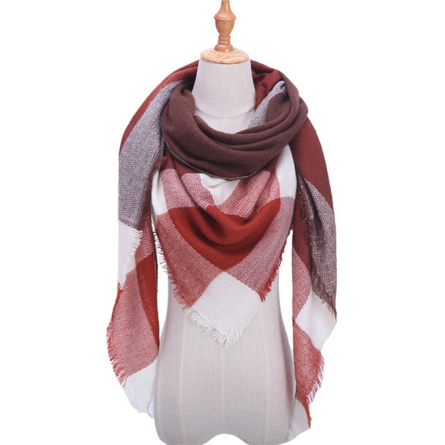 New Women's Winter Triangle Scarf Plaid Warm Cashmere Scarves Female Shawls Pashmina Lady Bandana Wraps Blanket Bandana