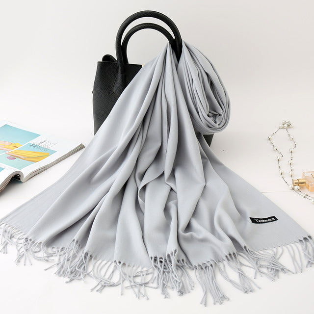 winter scarf solid thick women cashmere scarves neck head warm hijabs pashmina lady shawls and wraps bandana Tassel