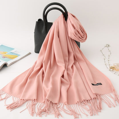 winter scarf solid thick women cashmere scarves neck head warm hijabs pashmina lady shawls and wraps bandana Tassel