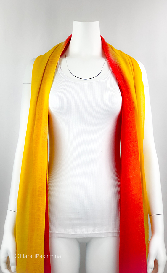 RED AND YELLOW HALF HALF WOVEN SHAWL FOR WOMEN