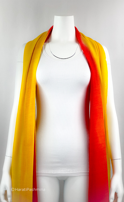 RED AND YELLOW HALF HALF WOVEN SHAWL FOR WOMEN