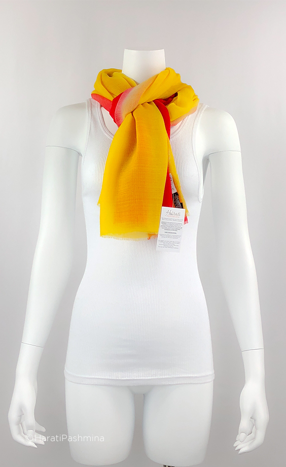 RED AND YELLOW HALF HALF WOVEN SHAWL FOR WOMEN