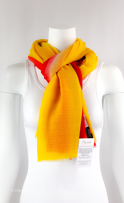 RED AND YELLOW HALF HALF WOVEN SHAWL FOR WOMEN