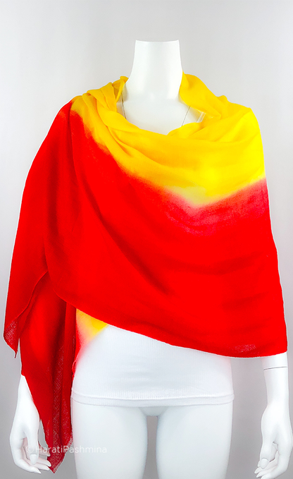 RED AND YELLOW HALF HALF WOVEN SHAWL FOR WOMEN