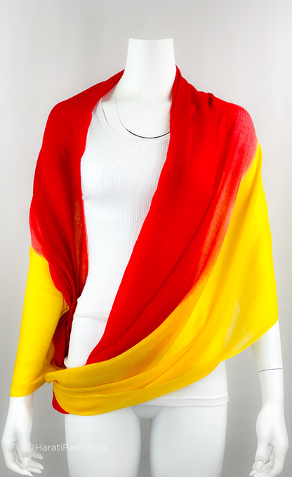 RED AND YELLOW HALF HALF WOVEN SHAWL FOR WOMEN